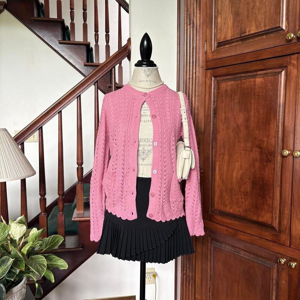 Pink Cardigan Button Down Sweater Long Sleeve Vintage Sara Morgan